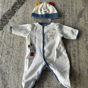 Little Me White and Blue Kids One Piece with Bear Design